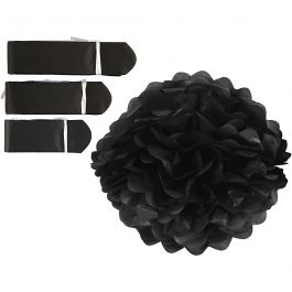 Papperspompomer, Dia. 20+24+30 cm, 16 g, svart, 3 st./ 1 förp. [HOB-590002]