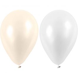 Ballonger, runda, Dia. 23 cm, vit, pärlemor, 10 st./ 1 förp. [HOB-59148]