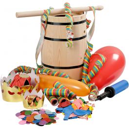 Maskeradtunna med dekoration, furu, H: 38 cm, liten, 1 set [HOB-59208]
