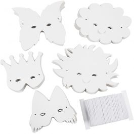 Masker av papp och elastiskt band, H: 15-20 cm, 230 g, vit, 100 mix./ 1 förp. [HOB-59261]