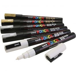 Posca Marker , guld, silver, vit, nr. PC-3M, spets 0,9-1,3 mm, 6 mix./ 1 förp. [HOB-384097]