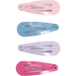 Hårspänne, L: 32 mm, B: 12 mm, blå, rosa, lila, ljusröd, 4 st./ 1 förp. [HOB-600993]