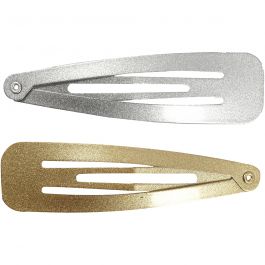 Hårspänne , L: 66 mm, B: 17 mm, guld, silver, 4 st./ 1 förp. [HOB-600994]