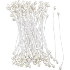 Ståndare för Blommor, L: 6,4 cm, Dia. 2 mm, vit, pärlemor, 100 st./ 1 förp. [HOB-610352]