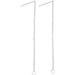 Örhängen med kedja, L: 70 mm, försilvrad, 1 par [HOB-61047]