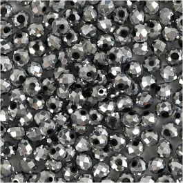 Facettpärlor, stl. 3x4 mm, Hålstl. 0,8 mm, metallicgrå, 100 st./ 1 förp. [HOB-61678]