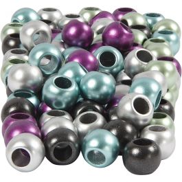 Kongopärlor, Dia. 10 mm, Hålstl. 4 mm, metallicfärger, 60 g, 125 ml/ 1 förp. [HOB-617180]
