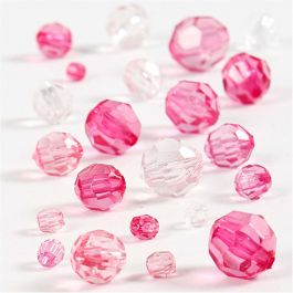 Harmoni Facetterade Plastpärlor, Mixade, stl. 4-12 mm, Hålstl. 1-2,5 mm, rosa, 45g/ 1 förp. [HOB-618841]