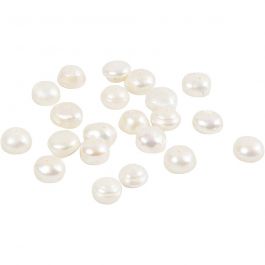 Sötvattenspärlor, stl. 4-6 mm, Hålstl. 1 mm, pärlemor, 40 cm/ 1 förp. [HOB-631740]