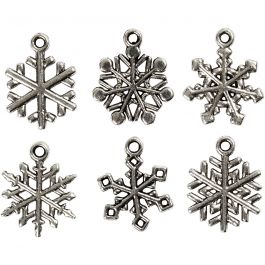 Berlocker, snöflingor, H: 20 mm, Hålstl. 1,5 mm, antiksilver, 18 mix./ 1 förp. [HOB-63232]