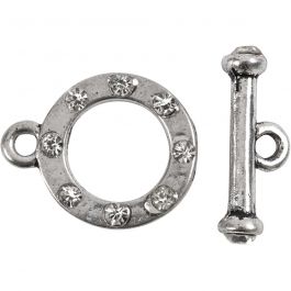 Stånglås, antiksilver, L: 17 mm, Dia. 20 mm, Hålstl. 2 mm, 1 set [HOB-63267]