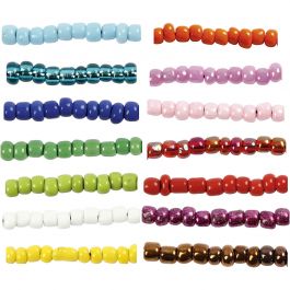 Rocaillepärlor, Dia. 3 mm, stl. 8/0, Hålstl. 0,6-1,0 mm, mixade färger, 14x25 g/ 1 förp. [HOB-68223]