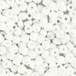 Rocaillepärlor, Dia. 4 mm, stl. 6/0, Hålstl. 0,9-1,2 mm, vit, pärlemor, 25 g/ 1 förp. [HOB-682751]