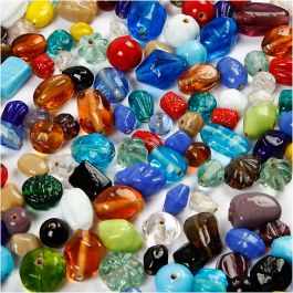 Glaspärlor, stl. 7-18 mm, Hålstl. 1 mm, mixade färger, 1000 g/ 1 förp. [HOB-68414]