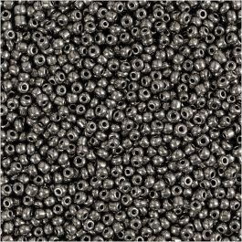 Rocaillepärlor, Dia. 1,7 mm, stl. 15/0, Hålstl. 0,5-0,8 mm, gråmetall, 25 g/ 1 förp. [HOB-686730]