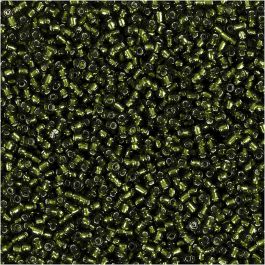 Rocaillepärlor, Dia. 1,7 mm, stl. 15/0, Hålstl. 0,5-0,8 mm, gräsgrön, 25 g/ 1 förp. [HOB-686760]