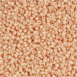 Rocaillepärlor, Dia. 1,7 mm, stl. 15/0, Hålstl. 0,5-0,8 mm, ljus persika, 25 g/ 1 förp. [HOB-686780]