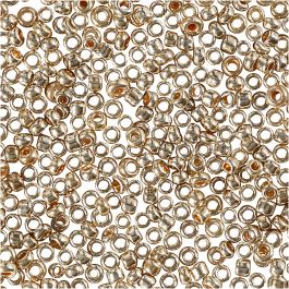 Rocaillepärlor, Dia. 1,7 mm, stl. 15/0 , Hålstl. 0,5-0,8 mm, rosa guld, 25g/ 1 förp. [HOB-686890]