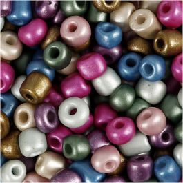 Rocaillepärlor, Dia. 5 mm, stl. 4/0, Hålstl. 1,2 mm, metallicfärger, 130 g/ 1 förp. [HOB-691201]
