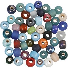 Glaspärlor, Dia. 9 mm, Hålstl. 2,5-3 mm, mixade färger, 500 g/ 1 förp. [HOB-69280]