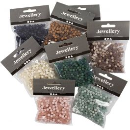 Plastpärlor, Dia. 6 mm, Hålstl. 1,5 mm, Innehållet kan variera , mixade färger, 8x40 g/ 1 förp. [HOB-69586]