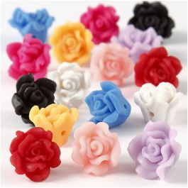 Clay Roses, Dia. 16x10 mm, Hålstl. 0,5 mm, mixade färger, 16 mix./ 1 förp. [HOB-69786]