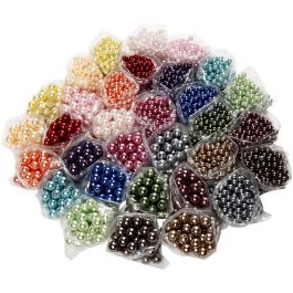 Lyxiga vaxpärlor, Dia. 6+10 mm, Hålstl. 1,5+2 mm, mixade färger, 32x20 g/ 1 förp. [HOB-69800]