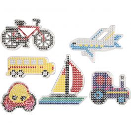 Pärlplattor, bil, flygplan, båt, traktor, buss och cykel, stl. 9x9,5+11x16 cm, medium, 6 st./ 1 förp. [HOB-75593]
