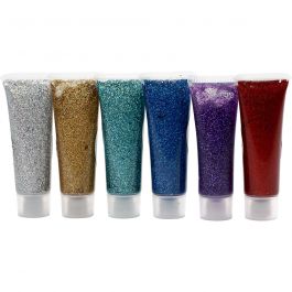 Eulenspiegel Glittergel, mixade färger, 6x18 ml/ 1 förp. [HOB-76142]