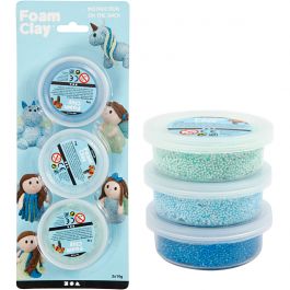 Foam Clay® , glitter,metallic, blå, ljusblå, grön, 3x14 g/ 1 förp. [HOB-78135]