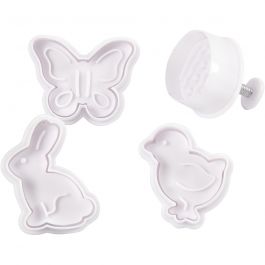 Utsticksform med prägel, påskägg, hare, kyckling, fjäril, H: 5 cm, vit, 4 st./ 1 förp. [HOB-782872]