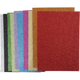 Dekorgummi, A4, ark 210x297 mm, tjocklek 2 mm, glitter, mixade färger, 10 mix. ark/ 1 förp. [HOB-79029]