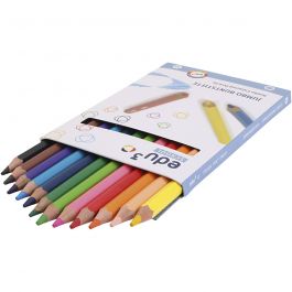 edu Jumbo Färgblyertspennor, tjocklek 10 mm, kärna 5 mm, mixade färger, 12 st./ 1 förp. [HOB-409812]