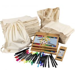 Grupp DIY Kit Sko- och textilkassar med tusch, stl. 27,5x30 cm, mixade färger, 1 set [HOB-97075]