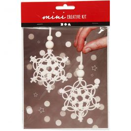 Mini DIY Kit, makramé iskristall/snöflinga, H: 10 cm, 1 förp. [HOB-977409]
