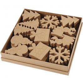 Julfigurer av papier-maché, H: 10-14 cm, 6x6 st./ 1 förp. [HOB-99345]