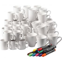 Materialset till att dekorera muggar, H: 7-10 cm, vit, 1 set [HOB-99512]