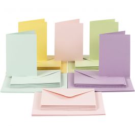 Cards and Envelopes, pastel colours, card size 10,5x15 cm, envelope size 11,5x16,5 cm, 50 set/ 1 pack [HOB23114]
