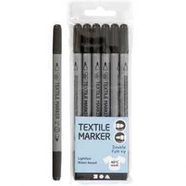 Textile Markers, black, line 2,3+3,6 mm, 6 pc/ 1 pack [HOB34820]