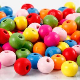 Wooden Beads Mix, assorted colours, D: 8 mm, hole size 1,5-2 mm, 16 g/ 1 pack [HOB571060]