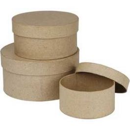 Round Boxes, H: 5+6,5+7,5 cm, D: 10+13+16 cm, 3 pc/ 1 set [HOB263700]