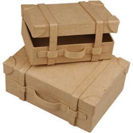 Mini Vintage Suitcases, H: 5 cm, L: 7.5 cm, W: 14 cm, 2 pc/ 1 set [HOB263990]