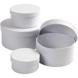 Round Boxes, white, H: 4+5+6+7 cm, D: 8+10+12+14 cm, 4 pc/ 1 set [HOB264010]