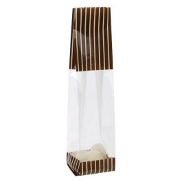 Tryckta Påsar Brun med Kräm Ränder 5,1x4,8x24,1cm med Sidoinvik (100 st) [G1BNC]