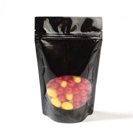 Stå upp påsar Svart med oval Fönster 17x9x28,5cm | 340 gram (100 st) [ZBGO4B]