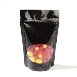 Stå upp påsar Svart med oval Fönster 23x12x34,5cm | 907 gram (100 st) [ZBGO6B]