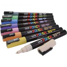 Posca Marker , mixade färger, nr. PC-3M, spets 0,9 - 1,3 mm, 8 mix./ 1 förp. [HOB-384290]