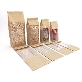 Blockbottenpåsar brun Kraft-look 60my+fönster 12+7x33cm (50 st) [DV-D299883]