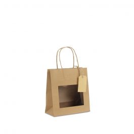 Presentpåsar med fönster och etikett 18+8x19 cm Kraft (100 pcs) [FP-DPT098]