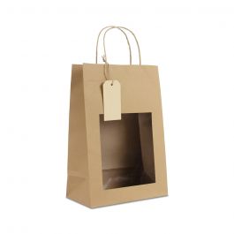 Presentpåsar med fönster och etikett 22+12x32 cm Kraft (100 pcs) [FP-DPT099]